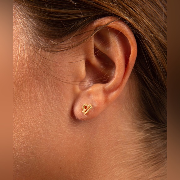 Zodiac Gold Plated Libra Tiny Stud Earrings - Picture 2 of 2
